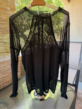 ORTTU Black Sheer Long Sleeve Mesh Top - Crew Neck